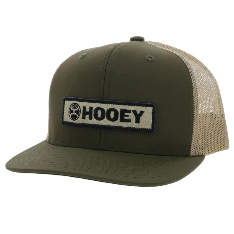 Lock Up Hooey Olive Tan 6 Panel Trucker w/Tan/Black Rectangle Patch OSFA