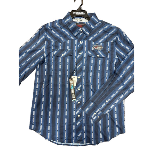 Rock & Roll Boy's Tek Stripe Print Long Sleeve Snap Shirt-Navy