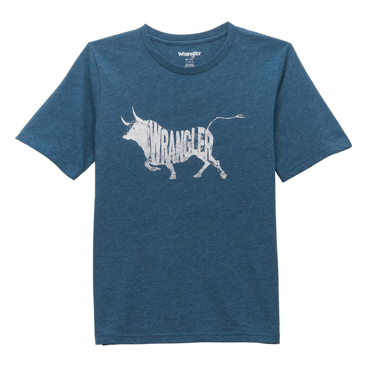 Wrangler Boys Bull Short Sleeve Tee Shirt- Dark Denim Heather