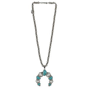 Justin Naja Necklace w/Turquoise & Veined White Colored Stones