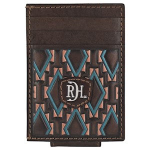 Red Dirt Men's Southwest Diamond Pattern Card Case w/Magnet Clip - Dark Brown/Blue