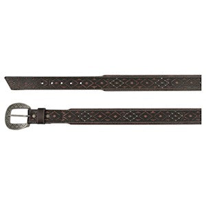 Red Dirt Men's Tooled Studded Tapered Belt - Dark Brown