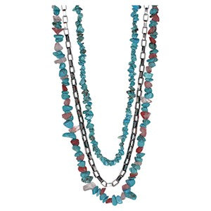 Justin 3 Stranded Necklace - Rolo & Pink & Turquoise Stones