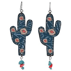 Justin Leather Saguaro Shaped Earrings - Turquoise w/Embroidery