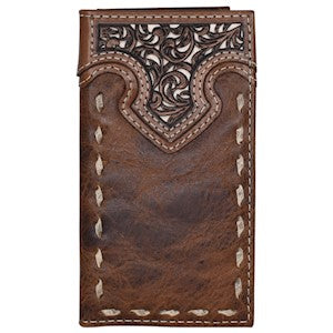 Justin Men's Jr Rodeo Wallet - Tooled Yoke & Rawhide Buck Stitch