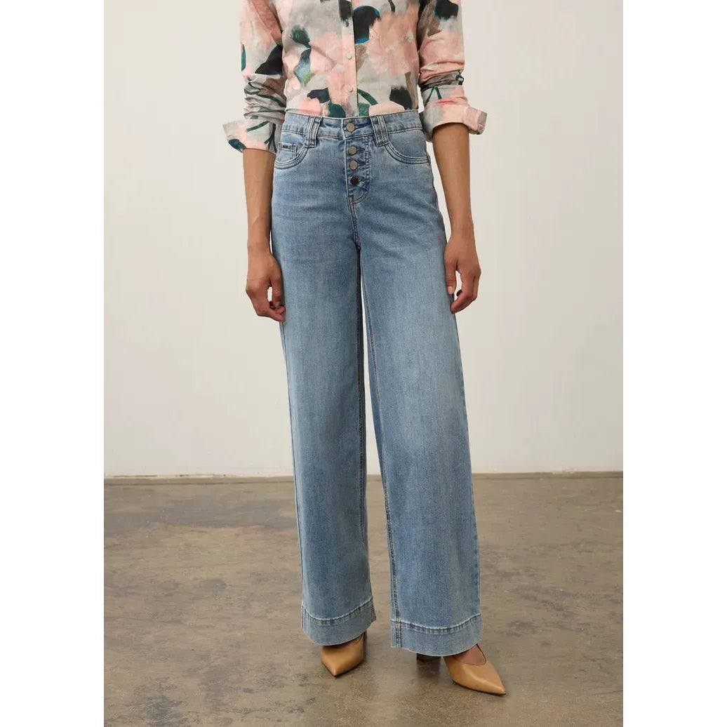 FDJ Olivia Wide Leg Denim Jeans - Medium Blue