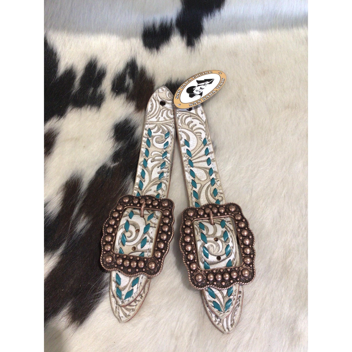 San Saba Wide Floral Print Spur Strap w/Buckstitch