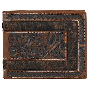 Justin Men's Tooled Hair-On Bifold Wallet - Brown