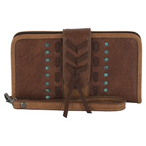 Justin Slim Wallet Tan w/Chevron Stitch and Concho