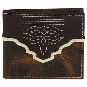 Tony Lama Men's Steer Head Toebug & Yoked Slim Bifold Wallet - Brown Oiled