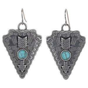 Justin Ear Hook Arrowhead & Arrow Earrings - Faux Turquoise