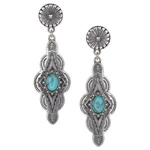 Justin Drop Dangle Diamond Concho Earrings - Turquoise Coloured Stone