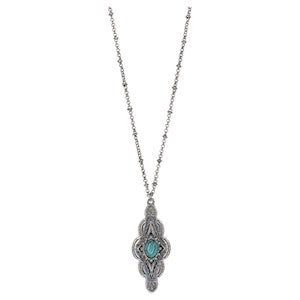 Justin Diamond Concho Necklace - Faux Turquoise Stone on Saturn Chain
