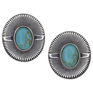 Justin Fixed Post Sunburst Earrings - Faux Turquoise Stone Centers