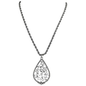 Justin Rope Chain w/Teardrop & Brand Pendant Necklace - Silver
