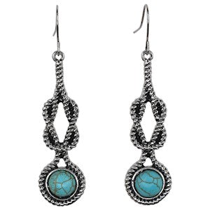 Justin Drop Dangle Square Knot Earrings - Silver/Turquoise