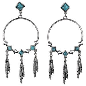 Justin Women's Drop Dangle Hoop Earrings - Silver/Turquoise