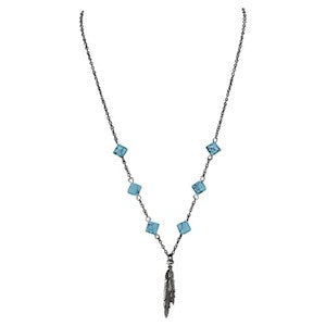 Justin Women's Cable Chain Square Stone Necklace - Silver/Turquoise