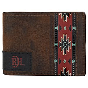 RDHC Men's Southwestern Design Bifold Wallet - Oiled Antique Brown/Red