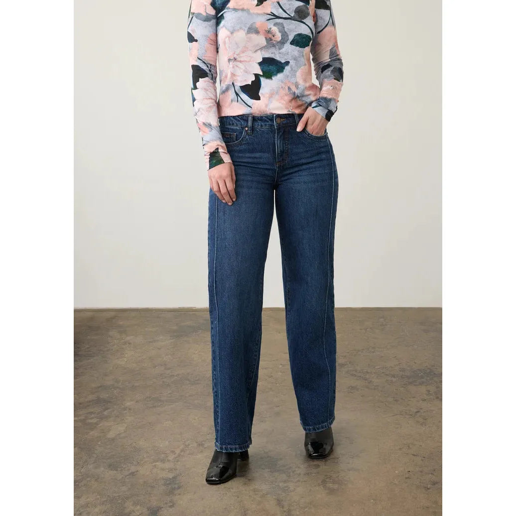 FDJ Mid Rise Wide Leg Denim Jeans - Dark Wash