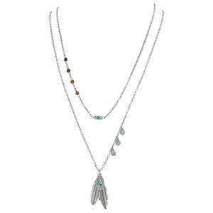 Justin Women's Turquoise Seed Bead 2-Piece Necklace w/Feather Pendant - Turquoise