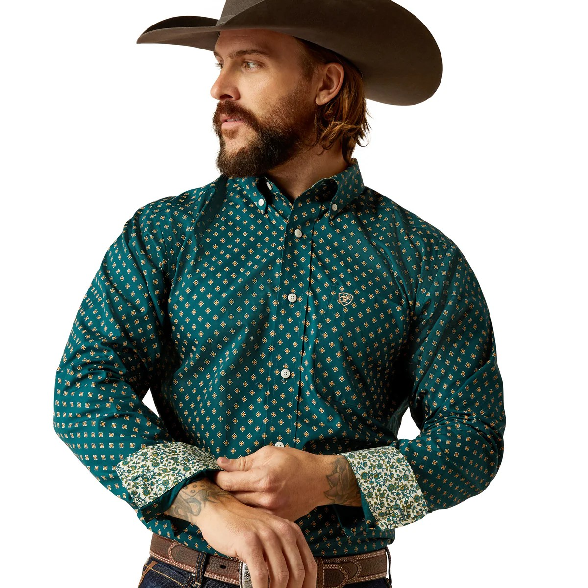 Ariat Men's Wrinkle Free Grover Fitted Long Sleeve Shirt - Deep Teal