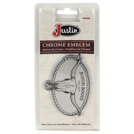 Justin Stick-On Chrome Emblem - Steer Skull