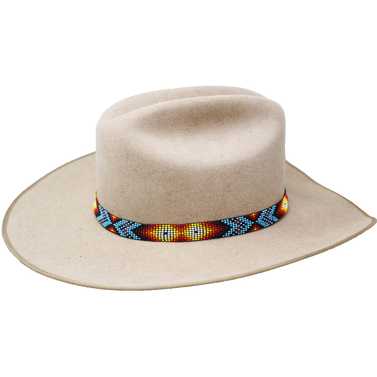 Unisex 5/8" Western Handmade Beaded Southwest Rodeo Stretchy Hat Band - Turquoise/Black/Orange