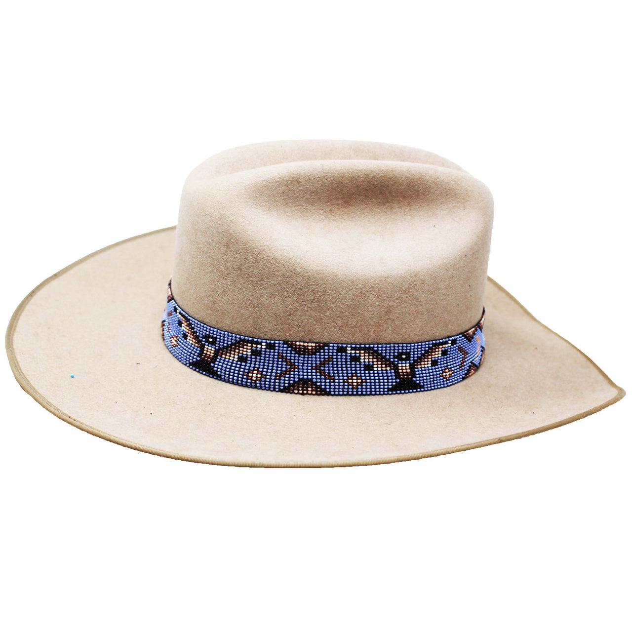 Unisex 1-1/4" Western Handmade Beaded Southwest Rodeo Stretchy Hat Band - Lilac/Brown/White