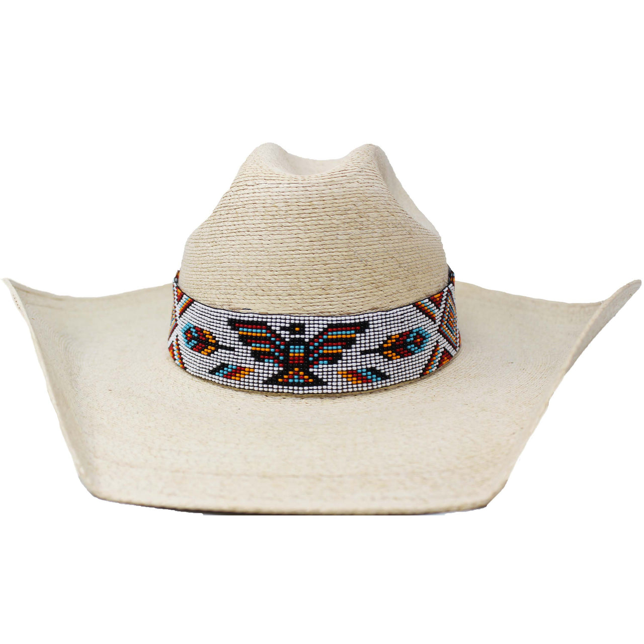 Unisex 1-3/8" Western Handmade Beaded Southwest Rodeo Stretchy Hat Band - White/Red/Orange