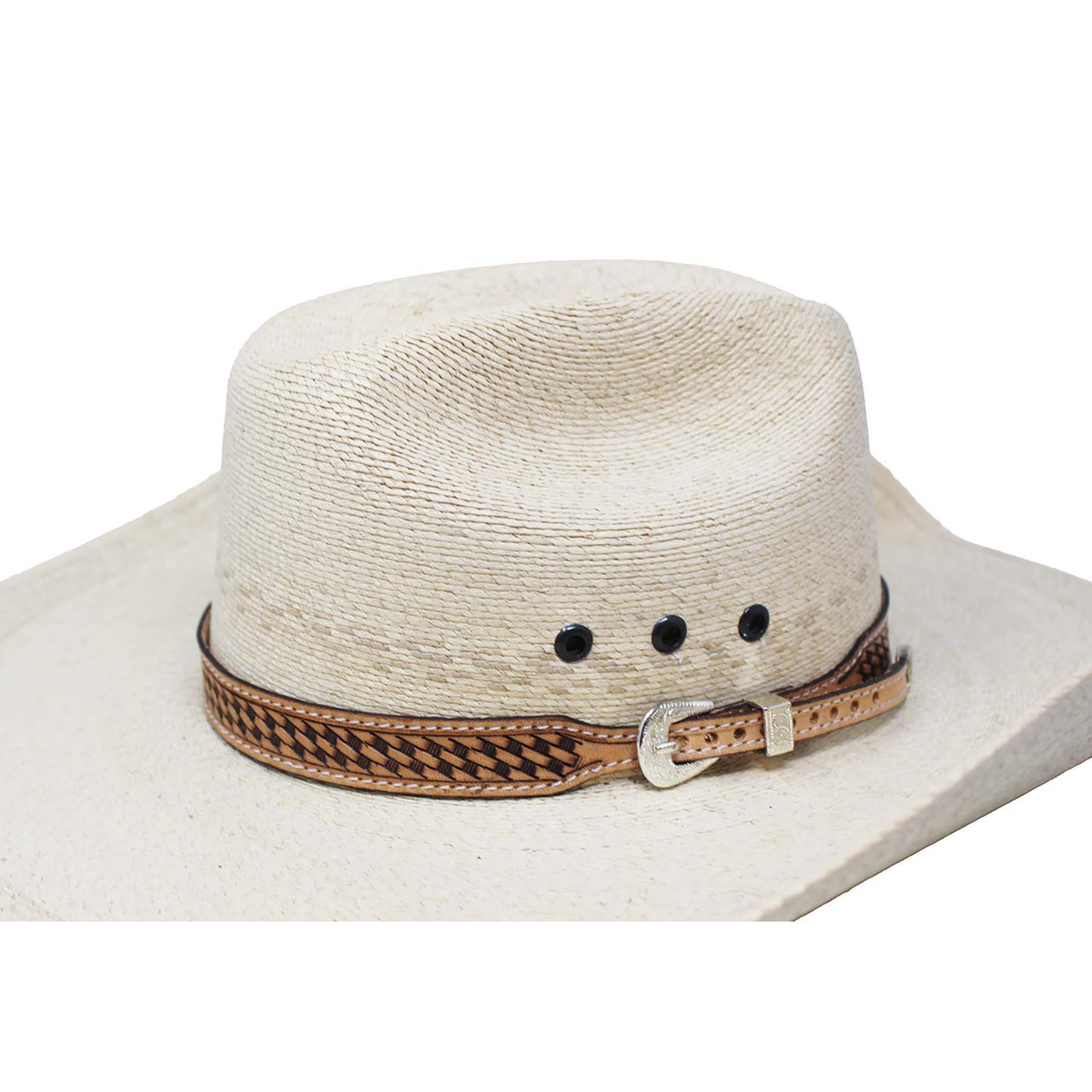 Unisex 3/4" Wide Handcrafted Western Tan Basket Weave Tooled Adjustable Buckle Leather Hat Band