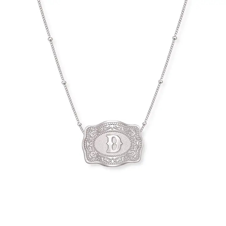 SpurWest Mini Belt Initial Buckle Necklace- Silver