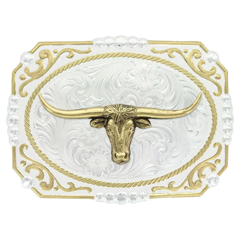 Montana Silversmiths Two-Tone Cowboy Cameo Buckle with Longhorn
