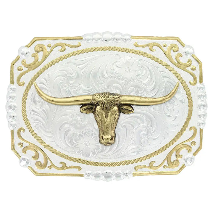 Montana Silversmiths Two-Tone Cowboy Cameo Buckle with Longhorn