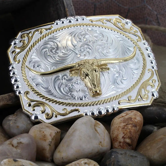 Montana Silversmiths Two-Tone Cowboy Cameo Buckle with Longhorn