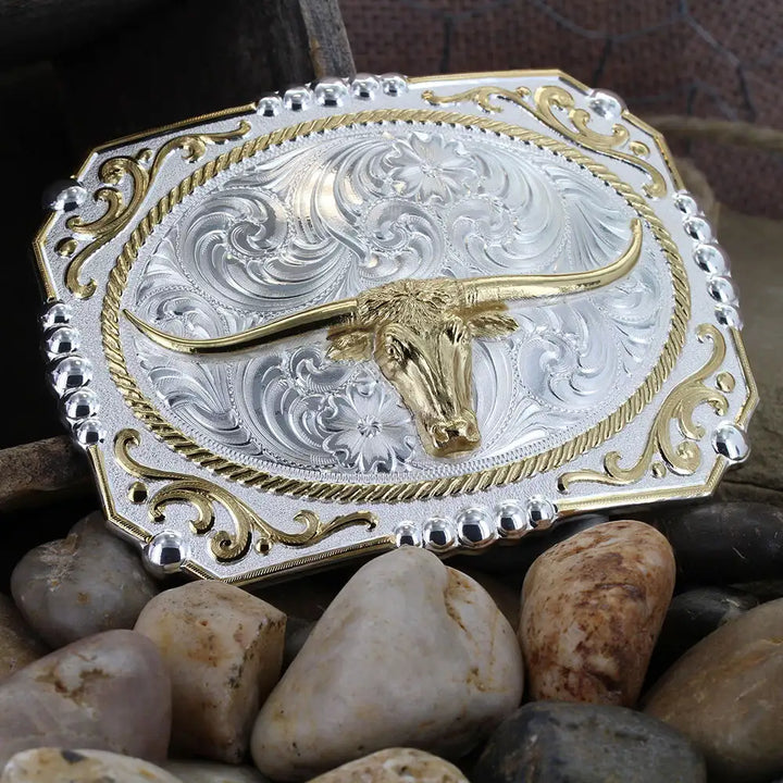 Montana Silversmiths Two-Tone Cowboy Cameo Buckle with Longhorn