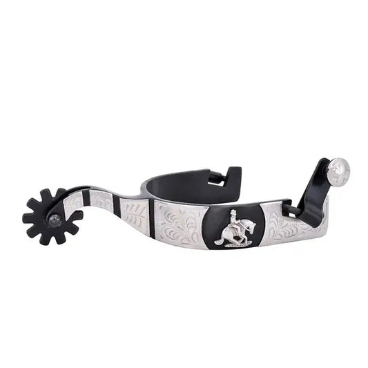 Cowboy Tack Reining Spurs - Black Satin w/Sliding Reiner Motif
