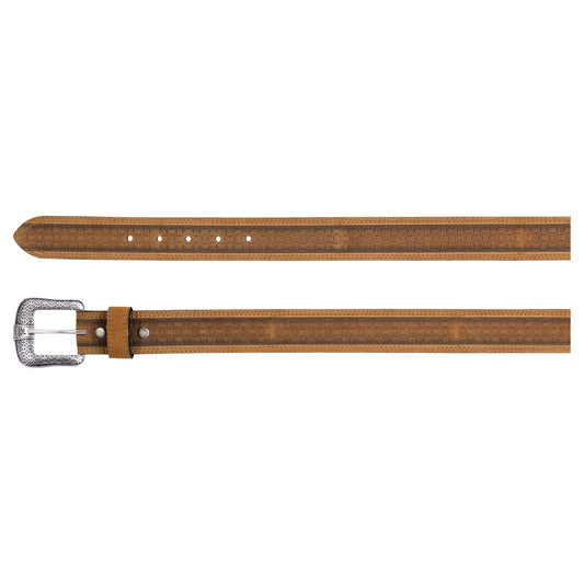 Red Dirt Men's Leather Belt with Basketweave Design- Tan