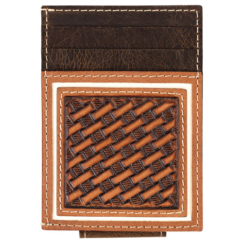 Red Dirt Card Case with Magnetic Clip with Basketweave with Bone Inlay