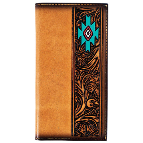 Red Dirt Rodeo Floral Tooling Wallet with Aztec Design- Brown