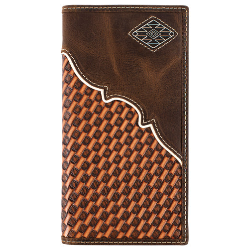Red Dirt Rodeo Wallet with Basketweave with Yoke and Concho- Brown