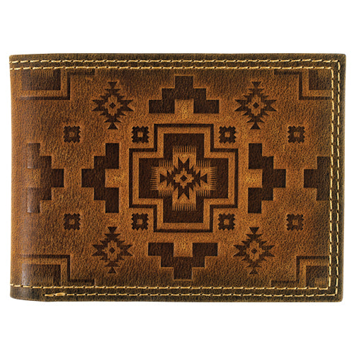 Red Dirt Bifold Wallet with Southwestern Square Cross- Tan