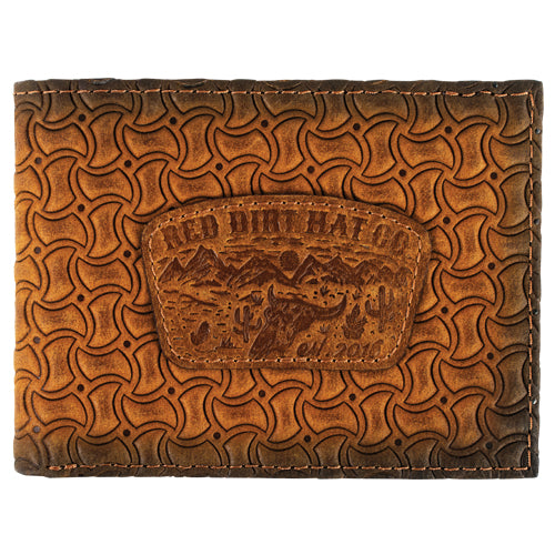 Red Dirt Bifold Wallet with Windmill Basketweave With Patch- Tan