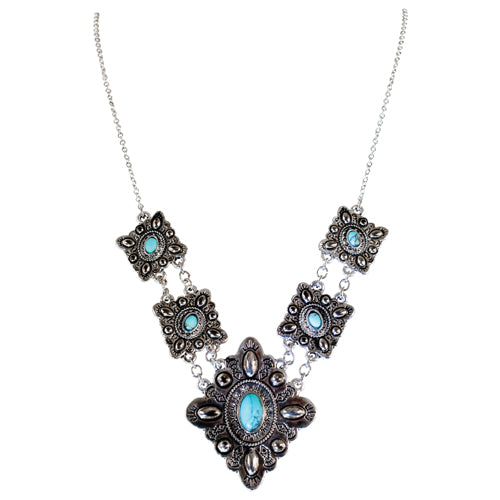 Justin Diamond Concho with Turquoise Stones Necklace