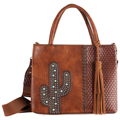 Catchfly Women's Mini Studded Cactus with Turquoise Coloured Stones- Brown
