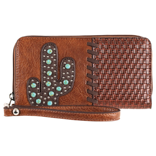Catchfly Women's Studded Cactus with Turquoise Coloured Stones Wristlet Wallet-Brown
