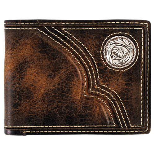 Justin Oiled Leather Bifold Wallet -Trapunto with Concho