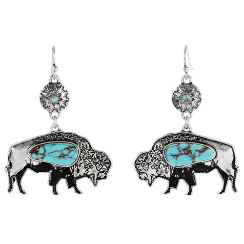 Justin Bison with Turquoise Stone Earrings