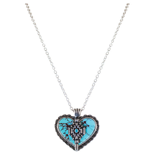 Justin Heart With Aztec Design Necklace- Turquoise