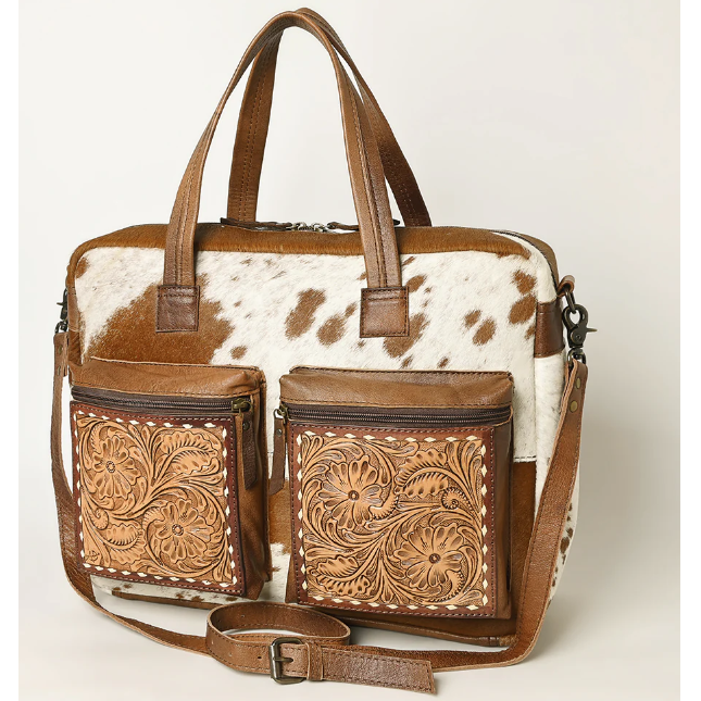 American Darling Hair-On Tote Bag w/Hand Tooled Front Pockets